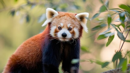Naklejka premium Red Panda Resting on Tree Branch in Natural Habitat