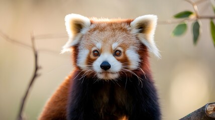 Red Panda Resting on a Tree Branch Close-Up