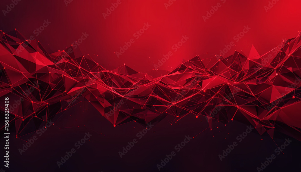 Aufkleber vibrant abstract composition features interconnected red triangles and glowing dots, conveying energ