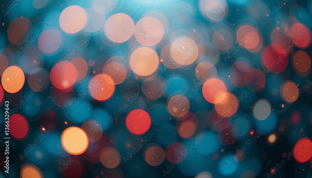 Poster soft bokeh lights in various colors illuminate the night, creating a joyful atmosphere during a fest