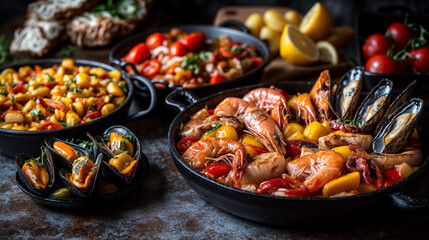 Various seafood dishes