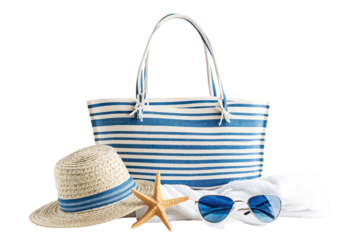 PNG Beautiful beach bag sunglasses hat accessories.