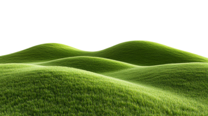 Grassy hillsides with gentle rolling slopes in sunlight, cut out transparent
