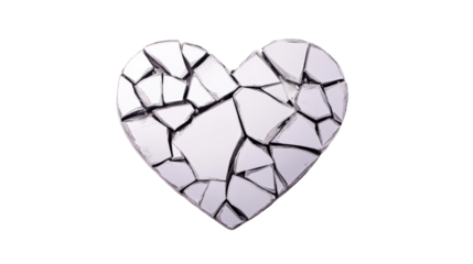 Abstract Broken Glass Heart on Black Background, cut out transparent