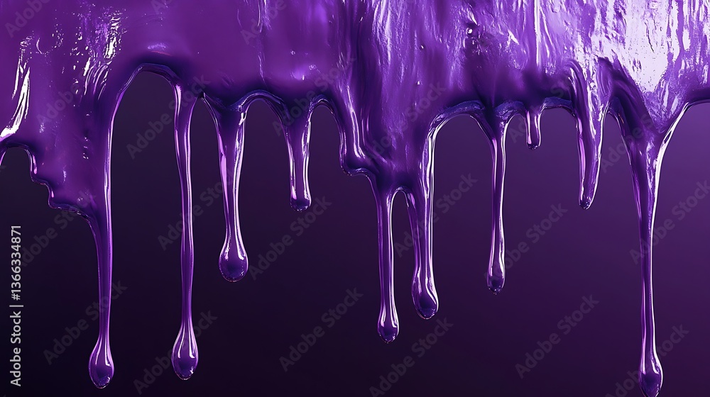 Poster abstract purple drips: viscous fluid flowing downward, creating a mesmerizing texture on a dark grad