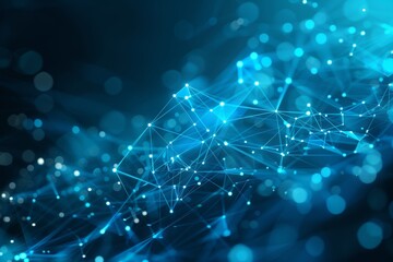 Obraz premium Futuristic blockchain network visualization with neon blue and white data flow on white background