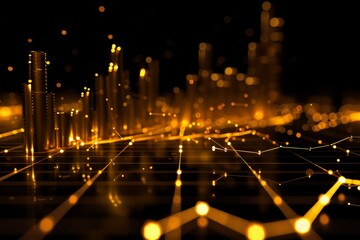 Minimalist financial trend graph with glowing lines on black background for data visualization