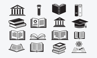 Minimalist Book Icons  Black and White Vector Set of icon silhouette vector style with white background Art & Illustration