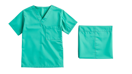 Mint medical scrub shirt and pants, professional apparel, cut out transparent