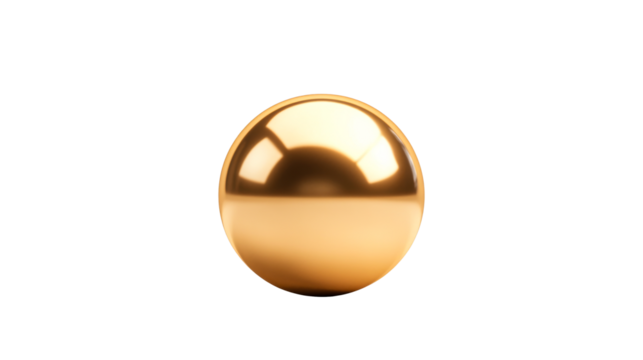 Shiny gold sphere with a smooth surface and clear background