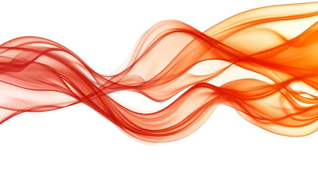 Abstract orange, red, and white ribbons flowing smoothly, cut out transparent