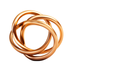 Intertwined golden rings art piece on transparent background