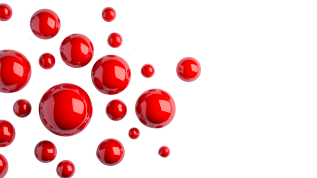 Group of red spheres shining 3D render, cut out transparent
