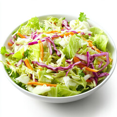 Colorful Mixed Vegetable Salad with Cabbage, Carrots, and Lettuce in Clean White Bowl
