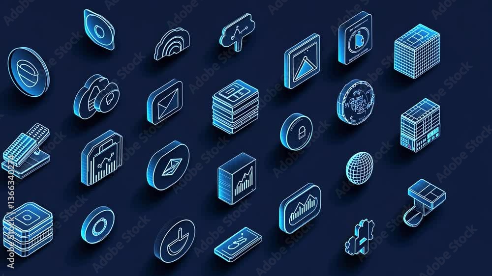 Poster modern vector icons for digital technology and data visualization generative ai