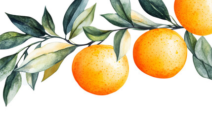 Orange branch with leaves, citrus fruit on a branch, cut out transparent