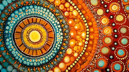 Bright mandala aboriginal dot pattern bursting tribal energy expression picture