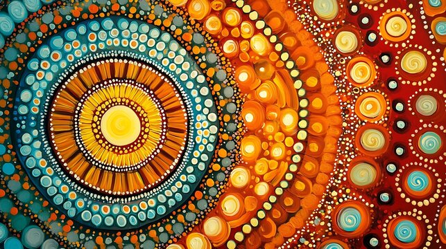 Bright mandala aboriginal dot pattern bursting tribal energy expression picture