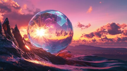 A crystalline planet reflecting light like a diamond --ar 16:9 --v 6.1 Job ID: 6fb9fb5b-ff40-4b73-8ff9-9b16773501f5