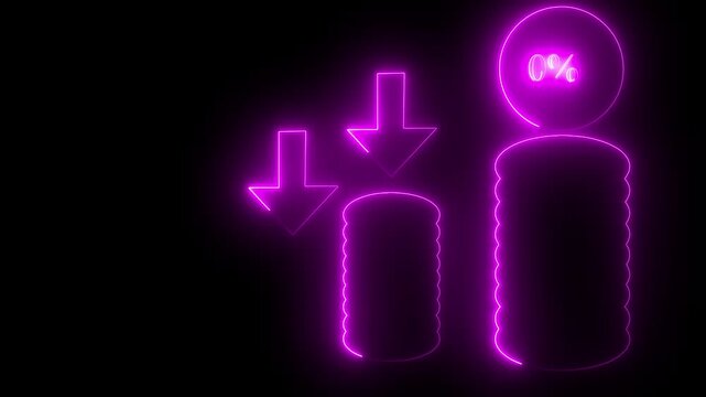 glowing neon Cost and quality control concept. Percentage icon of quality Successful organization strategy and management. on the, black background Percentage icon of quality