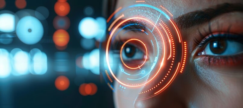 Futuristic ai facial recognition interface with biometric scanning and digital analysis overlay