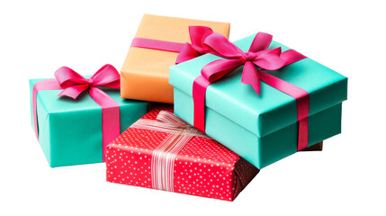 Obraz premium Colorful Wrapped Gift Boxes with Ribbons, cut out transparent