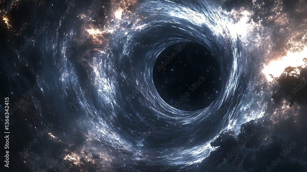 Poster abstract space vortex: deep dive into a cosmic portal of interstellar clouds and starlight.
