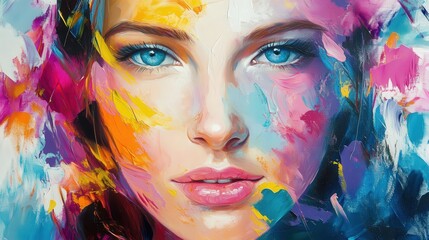 Obraz premium Portrait painting depicts the face of a woman with colorful strokes