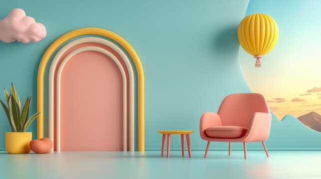 Bright room showcasing a pink chair and a yellow chair complimenting each other in a cheerful interior space