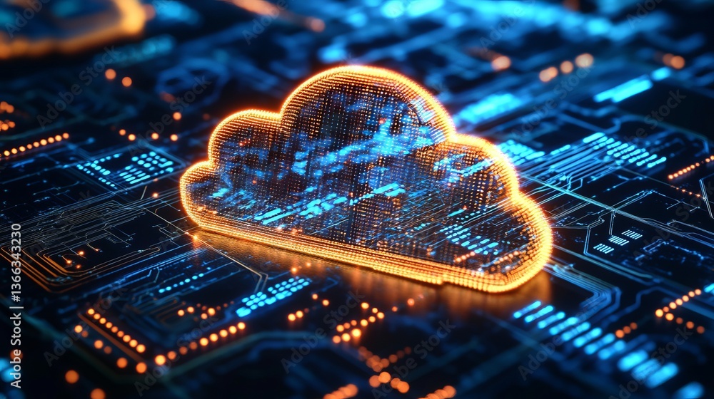 Poster 3d illustration of cloud computing concept: secure data & network storage