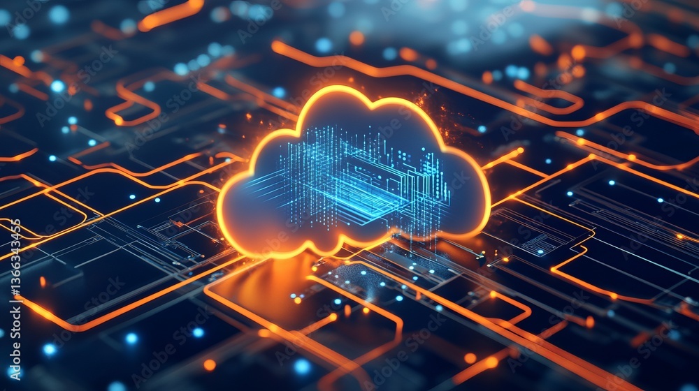 Poster 3d illustration of cloud computing concept: secure data & network storage