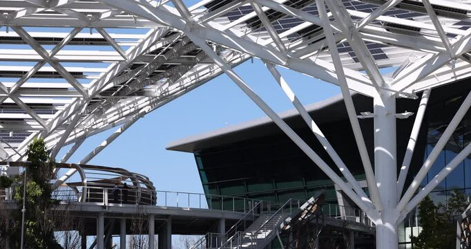 Santa Clara, California, USA - March 24, 2025: People walk on the campus of the downtown corporate NVIDIA headquarters.