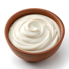 Creamy swirls of delicious sour cream in a rustic terracotta bowl, a simple yet elegant presentation.