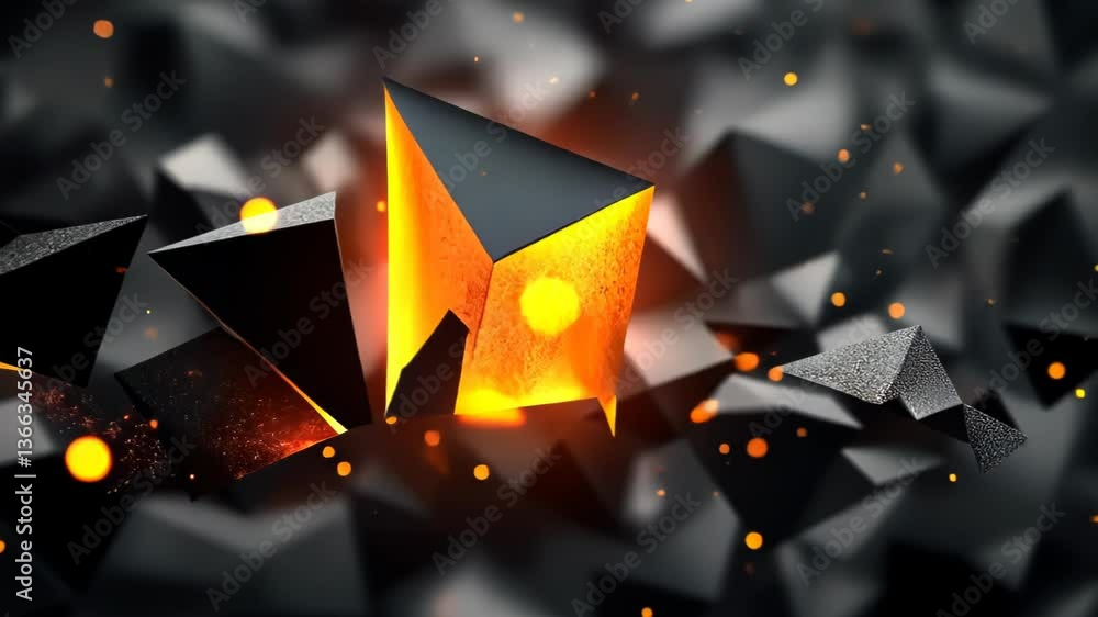 Poster dynamic abstract shapes glowing with orange light in a dark environment create a captivating visual 