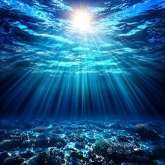 Obraz premium Underwater Sunbeams Coral Reef