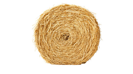 Round hay bale rolled, straw roll on black background, cut out transparent