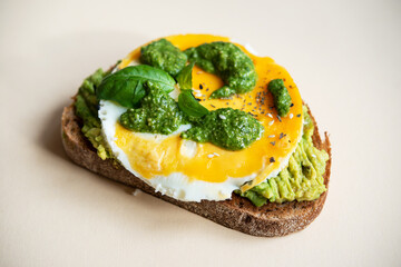 Bruschetta with egg, avocado and herbs