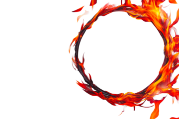 Circle of swirling flames with dynamic movement, cut out transparent