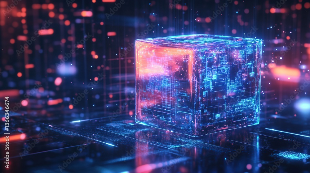 Aufkleber futuristic cube 3d rendering for high digital tech concept