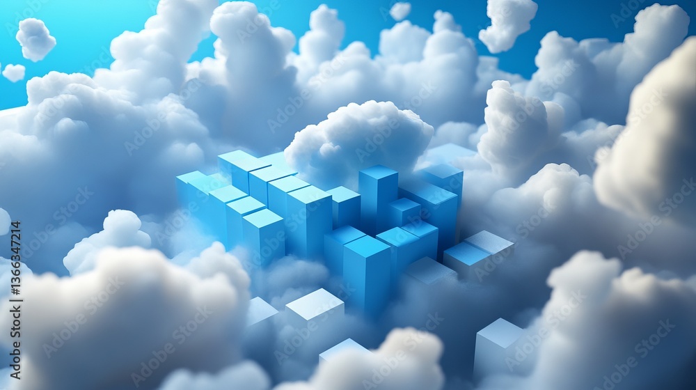 Poster 3d illustration of cloud storage concept: secure & scalable data solution