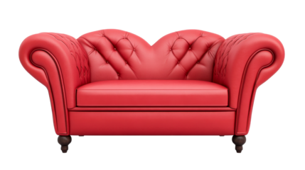 Red luxury armchair with buttoned upholstery, cut out transparent