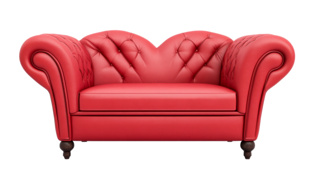 Red luxury armchair with buttoned upholstery, cut out transparent