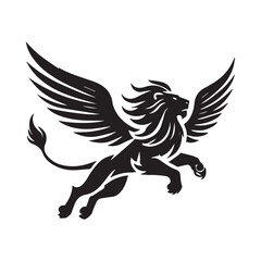 Obraz premium Flying Lion Animal Vector Illustration Silhouette