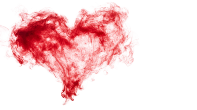 Creative heart shape formed from red smoke on transparent background