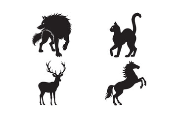 Wild Animal Silhouettes Wolf, Cat, Deer, Horse Art 