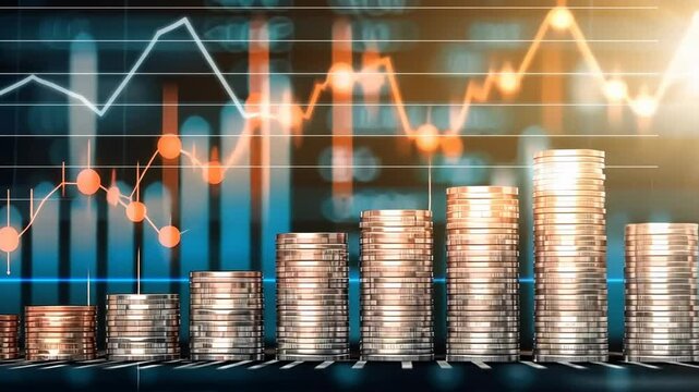 Gold coin video: strategic investment, financial chart, wealth growth, business ideas, cryptocurrency market, bitcoin success, wealth accumulation, money management, currency exchange.