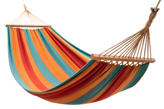 Colorful Striped Hammock PNG – Transparent Background Relaxation Clipart.