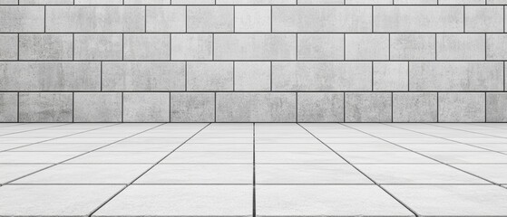 Fototapeta premium コンクリートのタイルで舗装された空間に整然と並んだグレーの壁