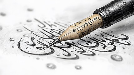 Arabic calligraphy penmanship, close-up, detail, paper