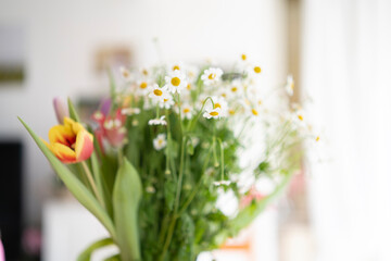 A close up of a bouquet of colorful flowers.  Greeting card concept